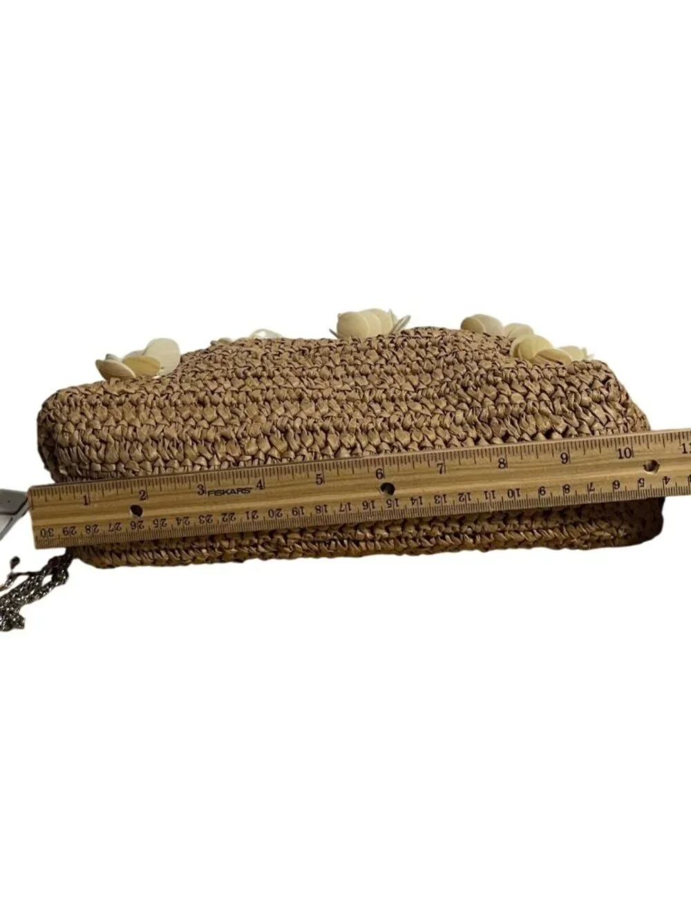 From India to You Woven Raffia Crossbody Bag Shell Flower Chain Strap Purse